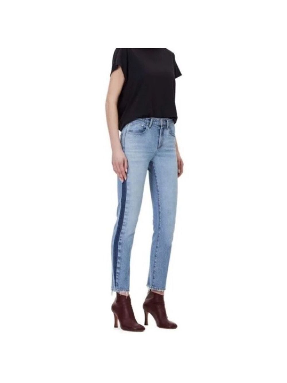 Agolde Toni Mid Rise Sim Jeans in Swerve Side Stripe Sz 27